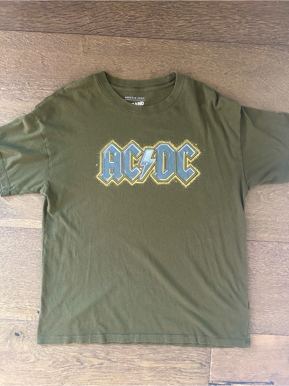 AEO Olive Green AC/DC Tee with Glitter Accent